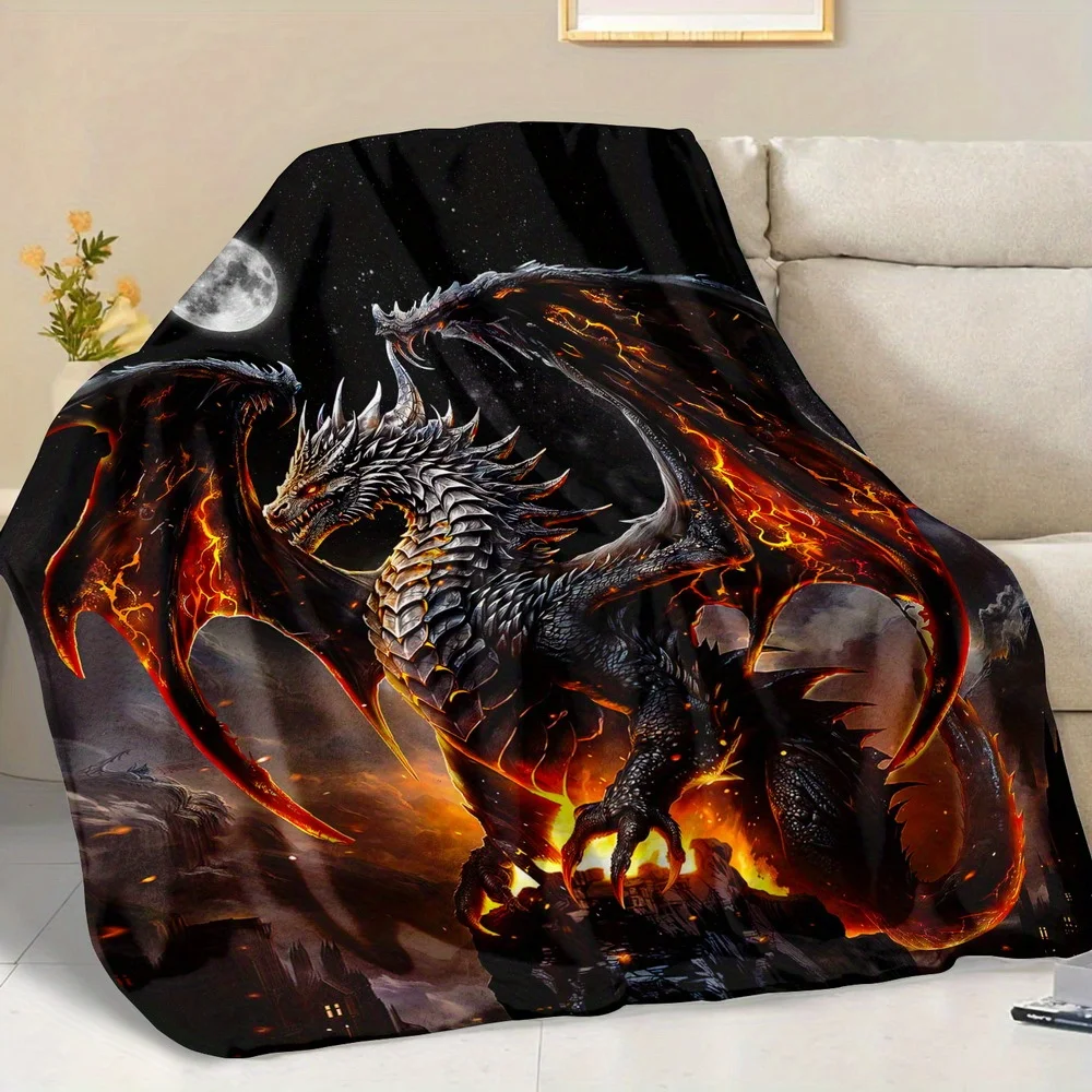 A Fluffy Blanket Featuring a Flame Dragon Print, a White Throw Blanket Perfect for Barefoot Dreams, Suitable for The Sofa, a Win