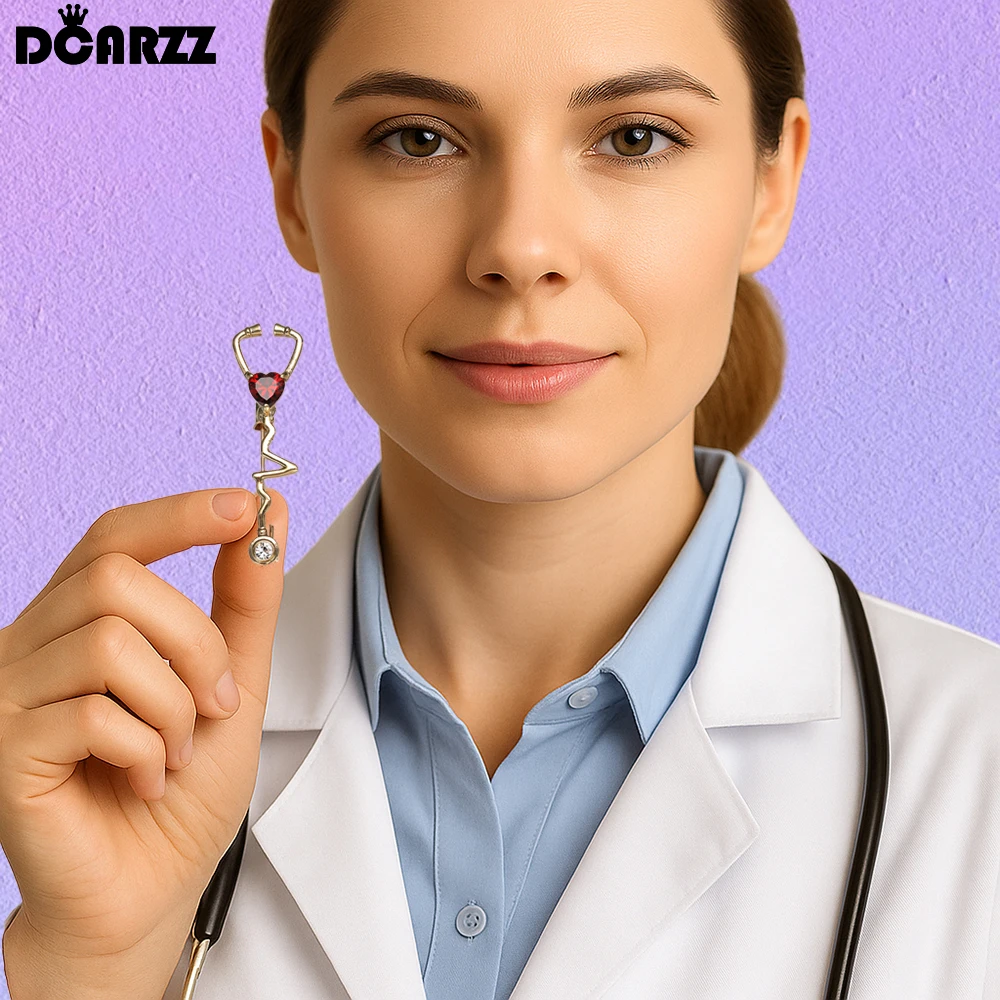 DCARZZ Classic Stethoscope Pin Medical Brooche Jewelry Nurse Doctor with Red Crystal Lapel Badge for Women Men Gift