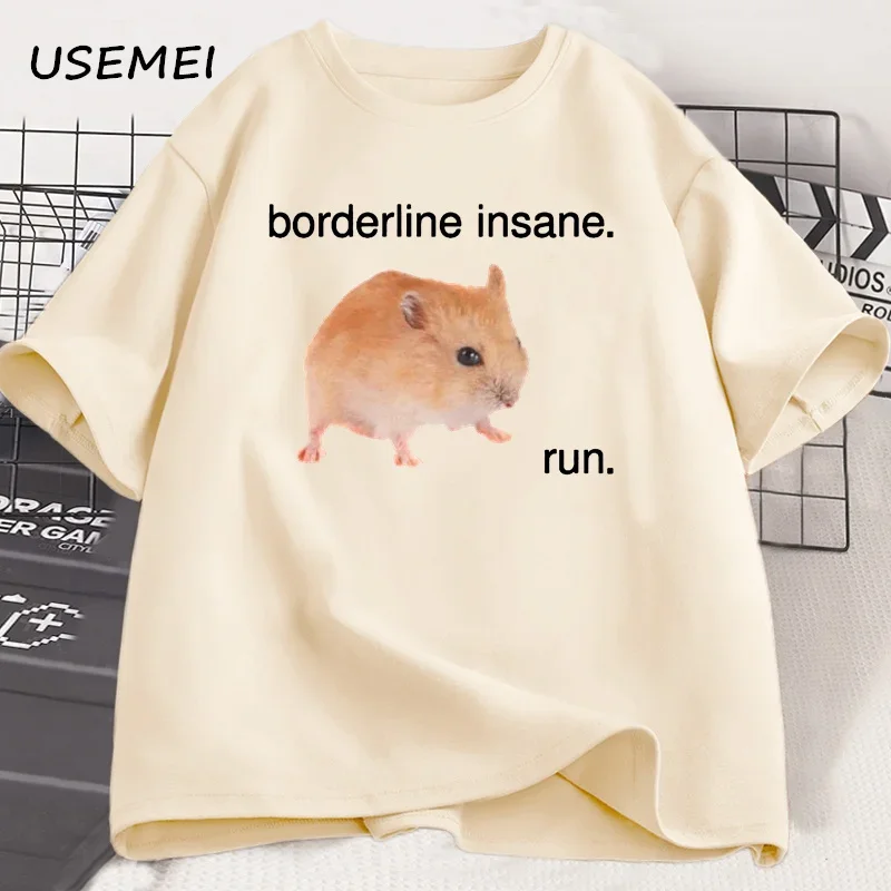 Funny Hamster Meme T Shirt Borderline Insane Run Animal Graphic Tee Humorous Adult Tshirt Cotton Short Sleeve Tees Male Clothing