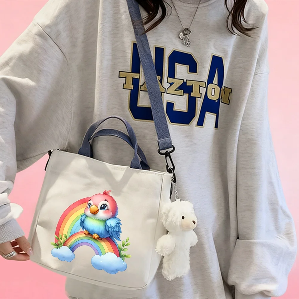 Handbags and Crossbody Bags featuring a Rainbow Bird Pattern; Cosmetic Pouches for Travel and Organization