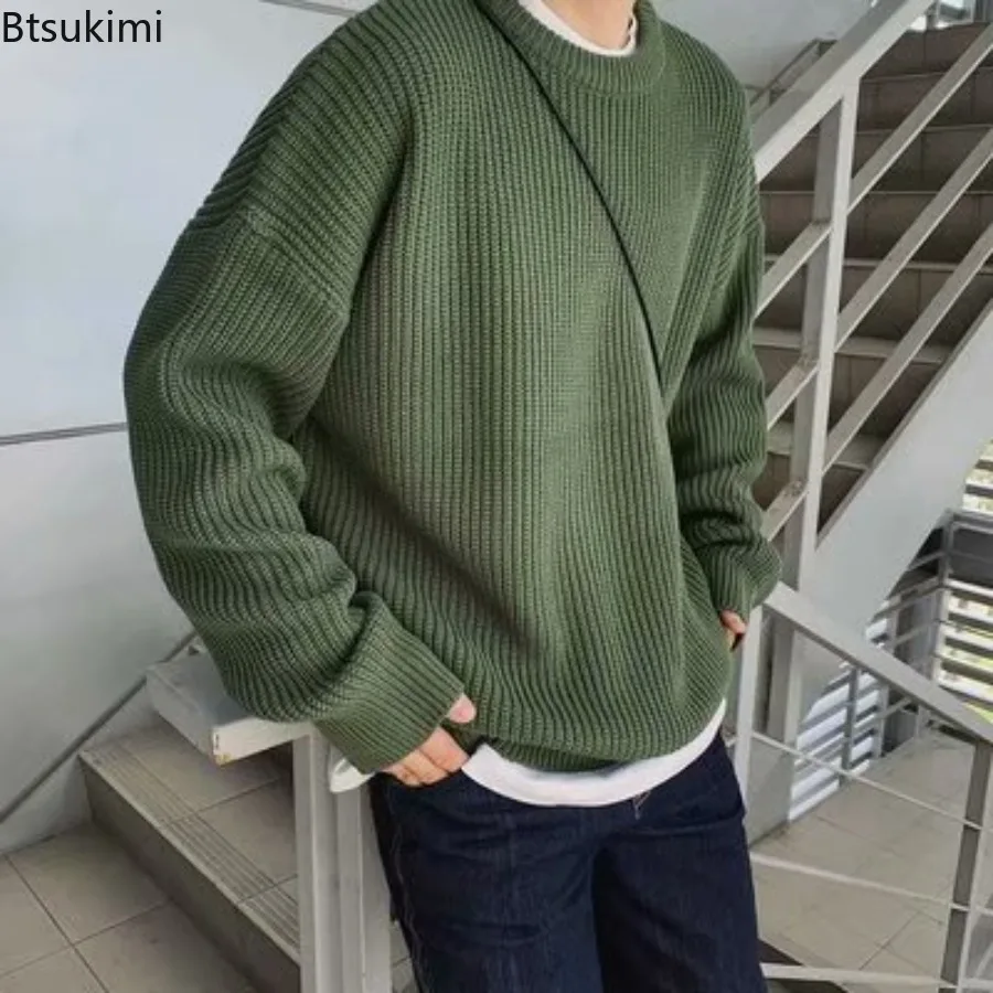 

New Men's Autumn Winter Round Neck Sweaters Loose Casual Knit Pullovers Thicken All-match Couple Sweater Coats Trend Streetwear
