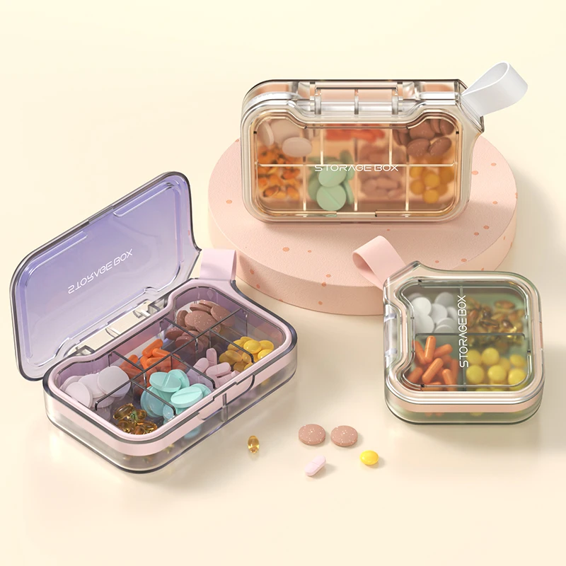 Portable Pill Box 4 & 7 Grids Double Sealed Moisture-Proof Medicine Organizer with Frosted Transparent Lid Food-Grade Material