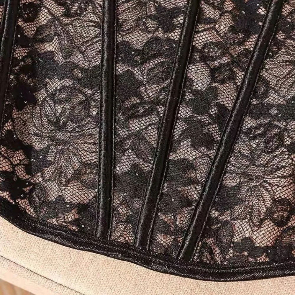 Mesh Flower Slim Lace Crop Top Sleeveless Bottoming Shirt Lace Corset Spicy Girls Style Fishbone Women Vest Sling Top