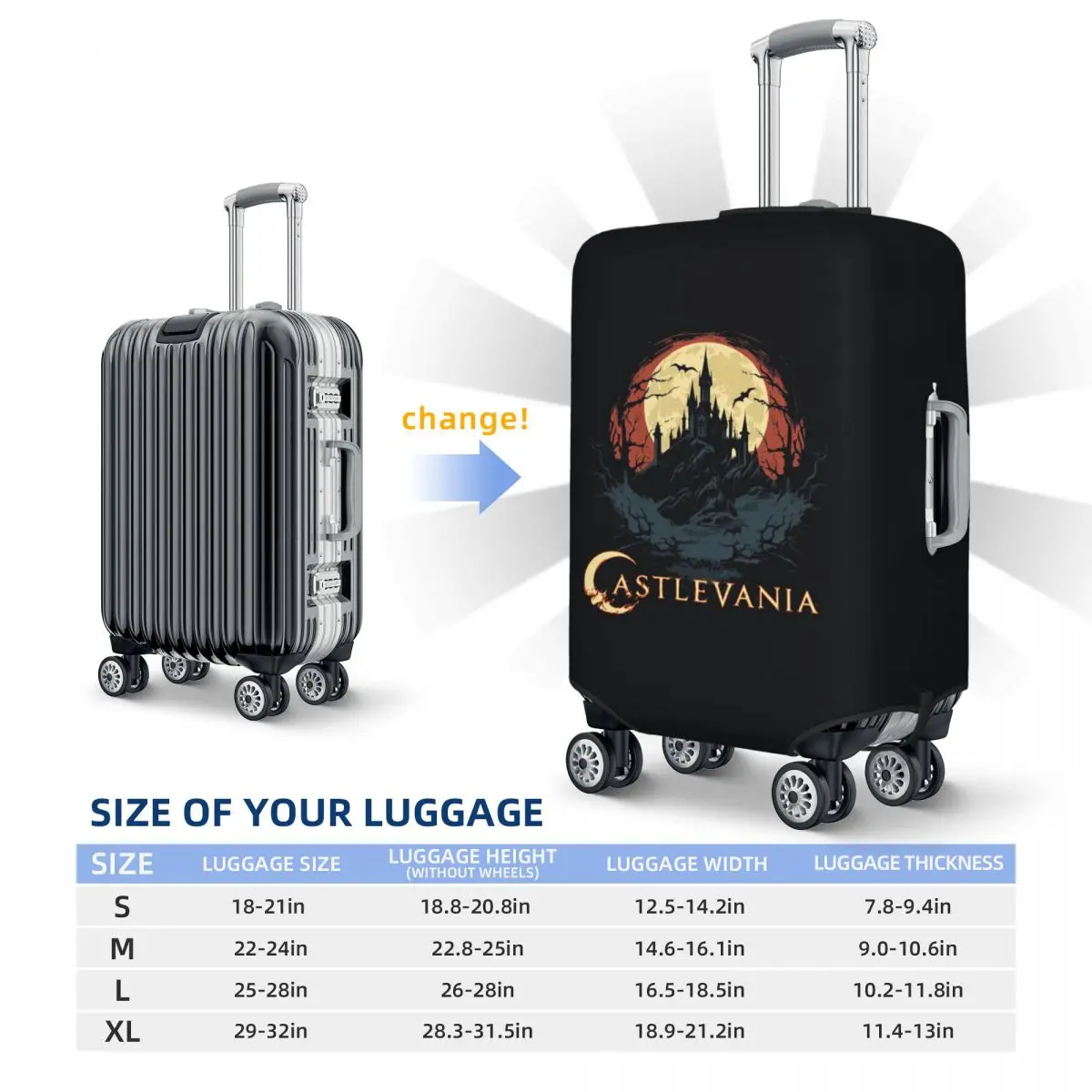 غطاء حقيبة Castle Of Darkness Castlevania غطاء حماية مرن لحماية أمتعة السفر مقاس 18-32 بوصة