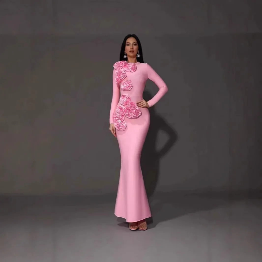 

Европейское и американское облегающее платье-бандаж с объемными цветами, сексуальное, с одним открытым плечом, с вырезами, модное вечернее платье, Африка