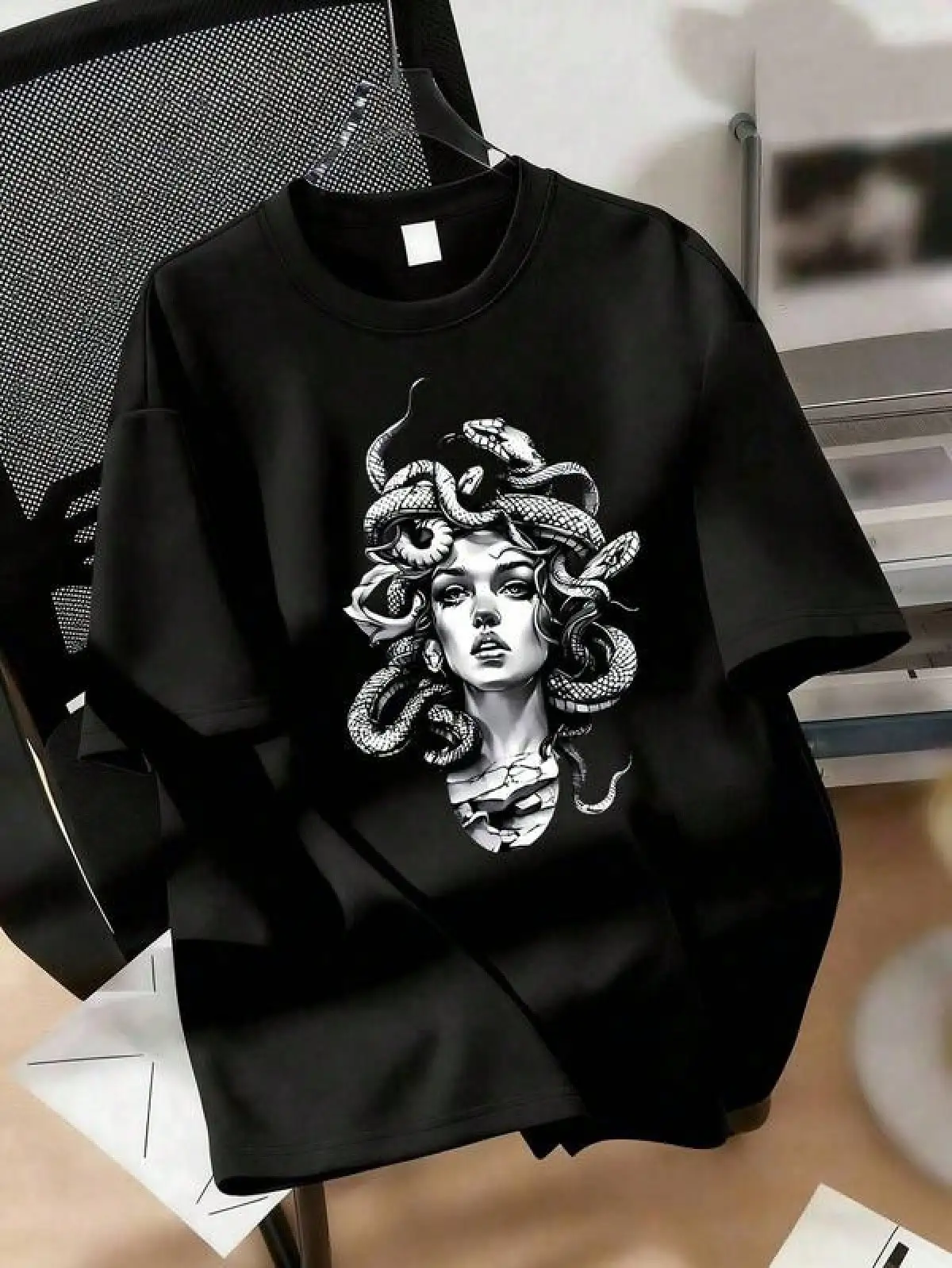 T Shirt Print ,Graphic-Cotton Tees Size PlusMedusa Print Plus Size Women Summer Loose Casual Short Sleeve T-Shirt BlackSummer Tops,Shirt Suitable