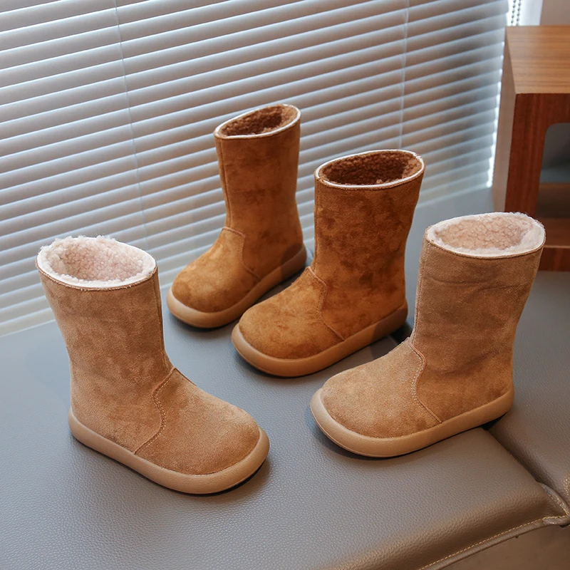 

Girls' double fleece Boken boots 2025 Winter new style Girls' versatile thickened mid-calf boots Girls' warm cotton boots