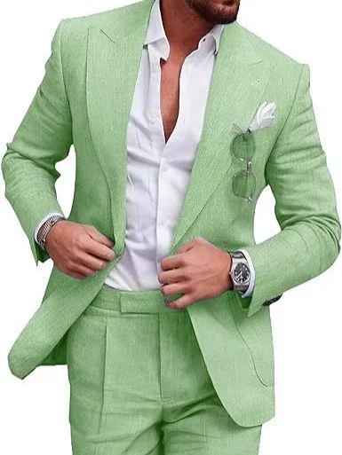 Heren linnen pak voor strandbruiloft Slim Fit 2-delige bruiloft smoking voor mannen Casual linnen pak Prom Party pak