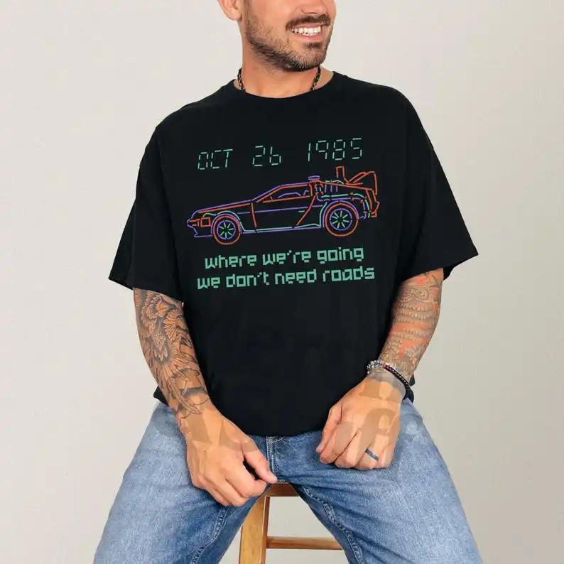 Future Sci-Fi Movie Graphic Tee, Retro Back To The 80s McFly Time Machine T-Shirt