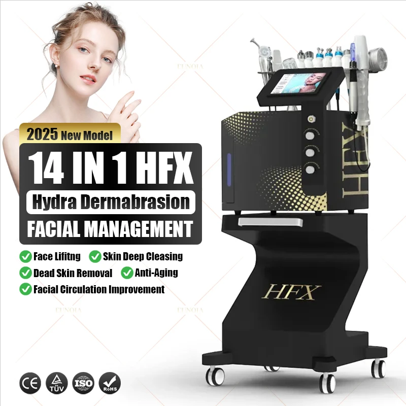 14 في 1 HFX نظام إدارة الجلد Hydrodermabrasion متعدد الوظائف آلة العناية بالوجه بالموجات فوق الصوتية جهاز شد الوجه مكافحة الشيخوخة