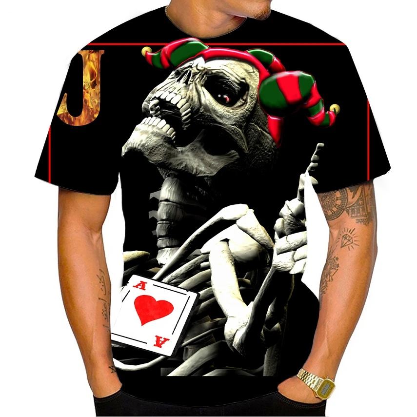 Personality Poker 3D Print T-shirt Playing Cards Las Vegas T shirt Men Women Skull Poker Hip Hop Punk Casual Clothing 100-6XL