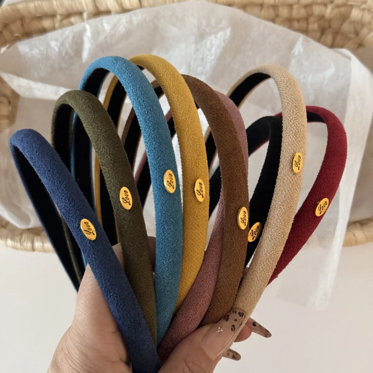 1Pcs Samt Textur Feine Haar Hoop Multi Farbe Einfache Liebe Logo Haar Hoop frauen Täglich Vielseitige Kopfbedeckung haar Bands – Detail 14