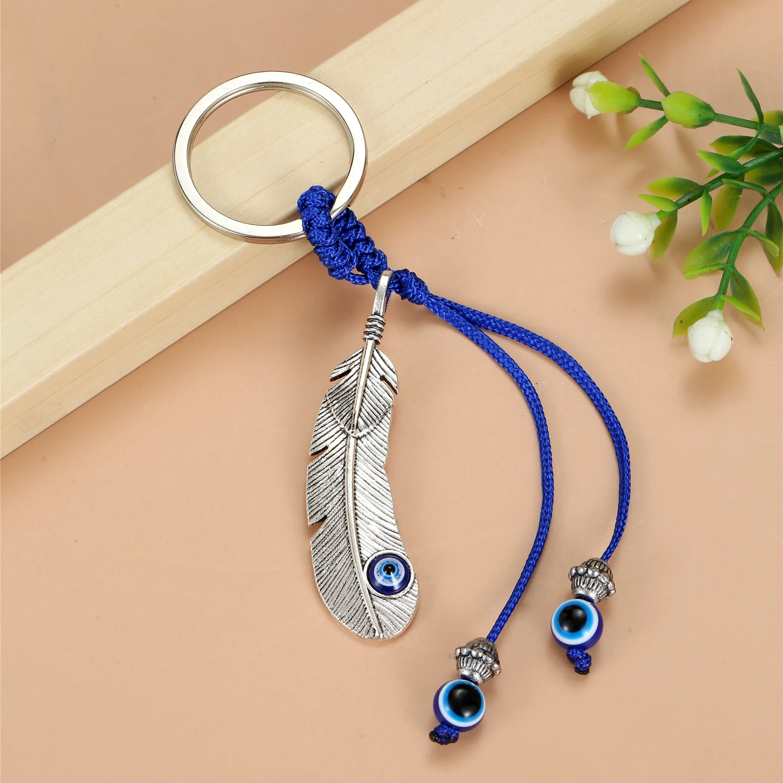 Feather Blue Eye Pattern Keychains for Men Car Key Chain Women Tassel Feather Keyring Charm Jewelry Friends Gift Wholesale