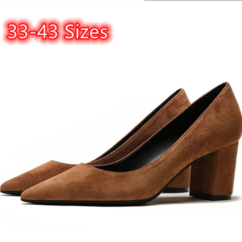 Lady Flock 3 & 5CM Pumps Pointed Toe Slip-On Retro Red Brown Blue Stilettos For Slim Feet New Arrivals Chaussres Plus Size 33 43