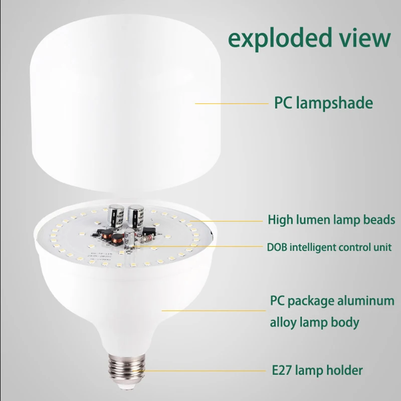 Bombilla LED E27 E14, 60W, 50W, 40W, 30W, 20W, 15W, 10W, 7W, 5W, 3W, CA de 220V, lote de 5 unidades