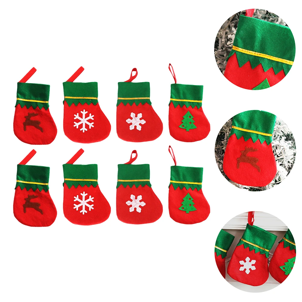 

8Pcs Christmas Socks Knives Fork Holder Cutlery Bag Xmas Tableware Bag Silverware Cover for Festive Dinner