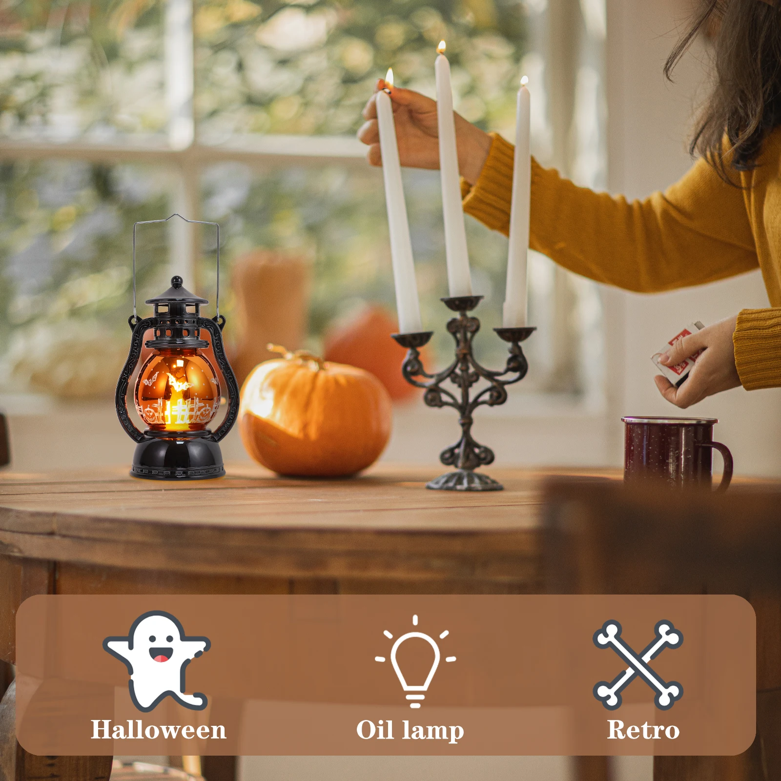 

Glowing Oil Lamp Decor ABS Material Halloween Party Decoration Exquisite Adornment Home Bedroom Festive Atmosphere