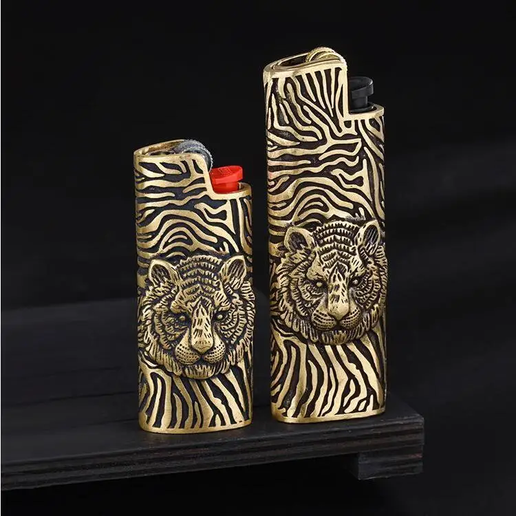 1Pc Brass Retro Lighter Case Cover Fits Bic Lighter J3 Lighter Case Cover Gift