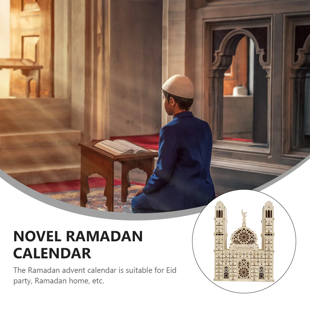 

Wooden Calendar Ornament Exquisite Countdown Meaningful Ramadan Desktop Useful Poster Festive