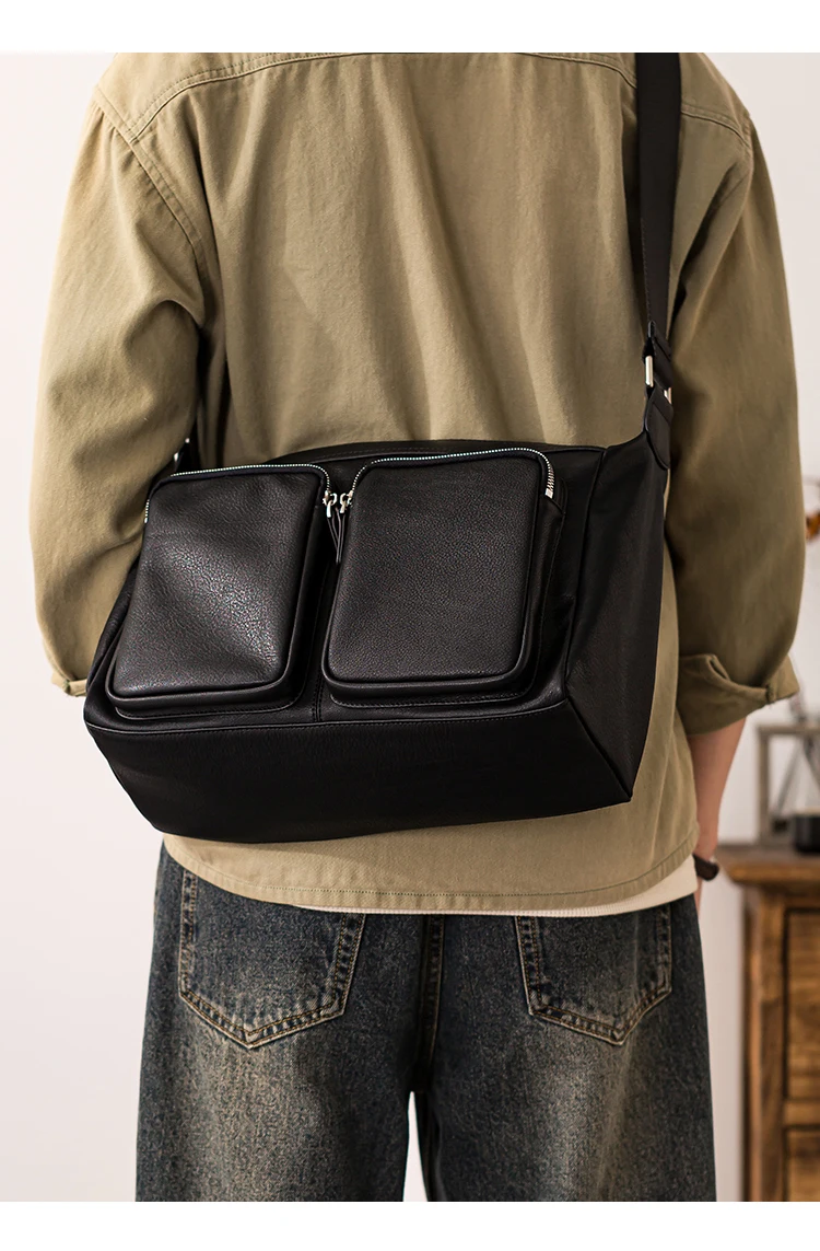 Vintage Casual Hochwertige Echtleder-Herren-Umhängetasche mit mehreren Taschen, handgefertigte Schultertasche aus Rindsleder mit großem Fassungsvermögen – Detail 5