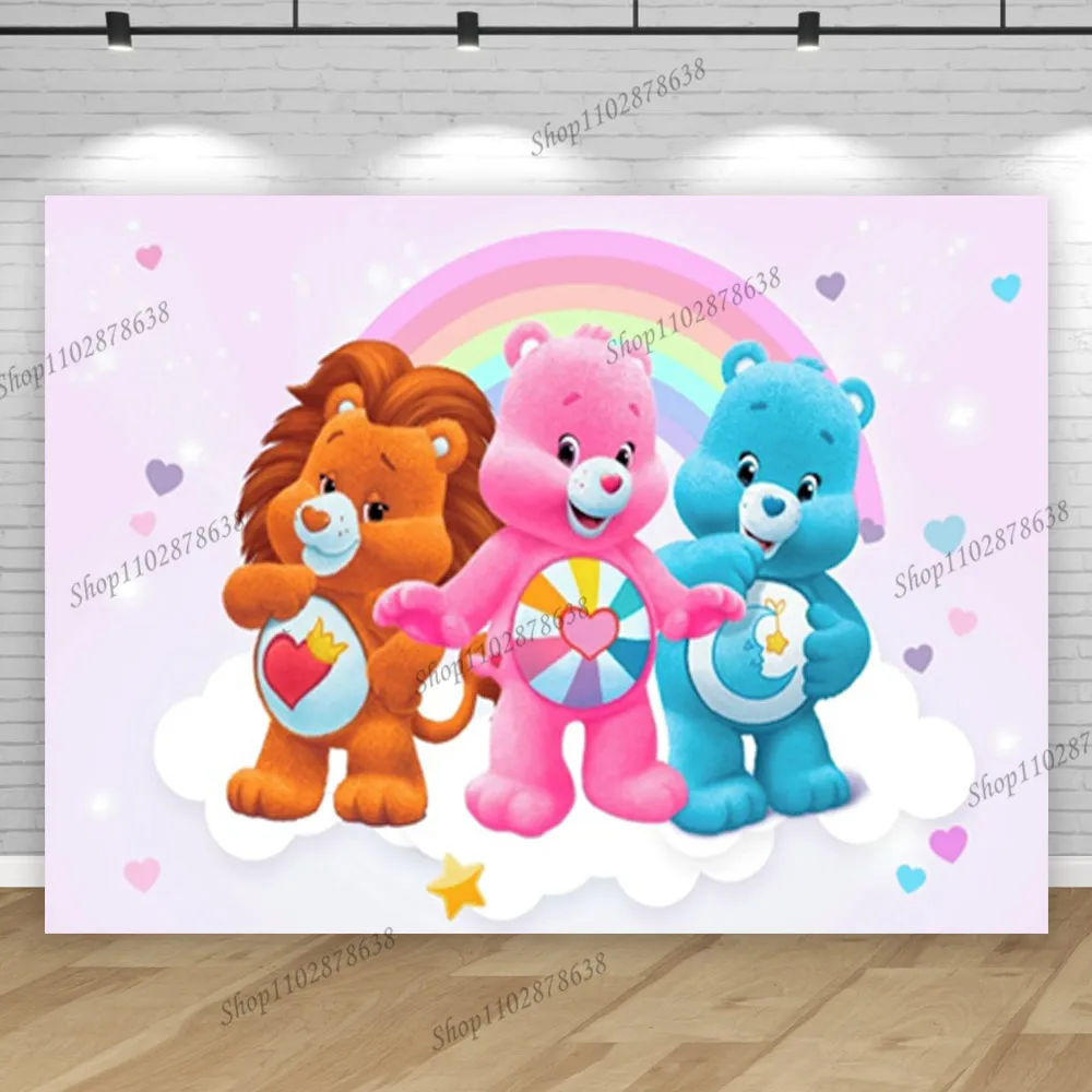 Care Bear Birthday Backdrop Girl Kids First Party Background Photography Photo Studio Cheer Bear Love Rainbow Pink Banner Decor