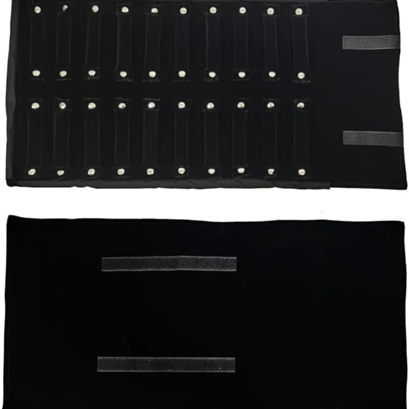

Black Gray Velvet Ring Roll Organizer with 20 Removable Snap Button Ring Bars for Jewelry Storage & Travel Show Presentation