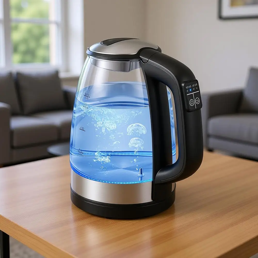 

Glass Kettle Temperature Control With 5 LED Lights Variable, Keep Warm, Auto Boiling, Stainless Steel Inner Lid & Bottom, 1.7L