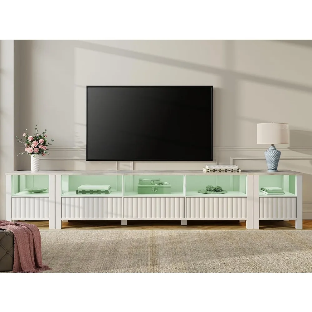 3-in-1 TV Stand with 16 Color LED Light, Modern TV Entertainment Center for Up to 110 Inch TV, Wood TV Console Table