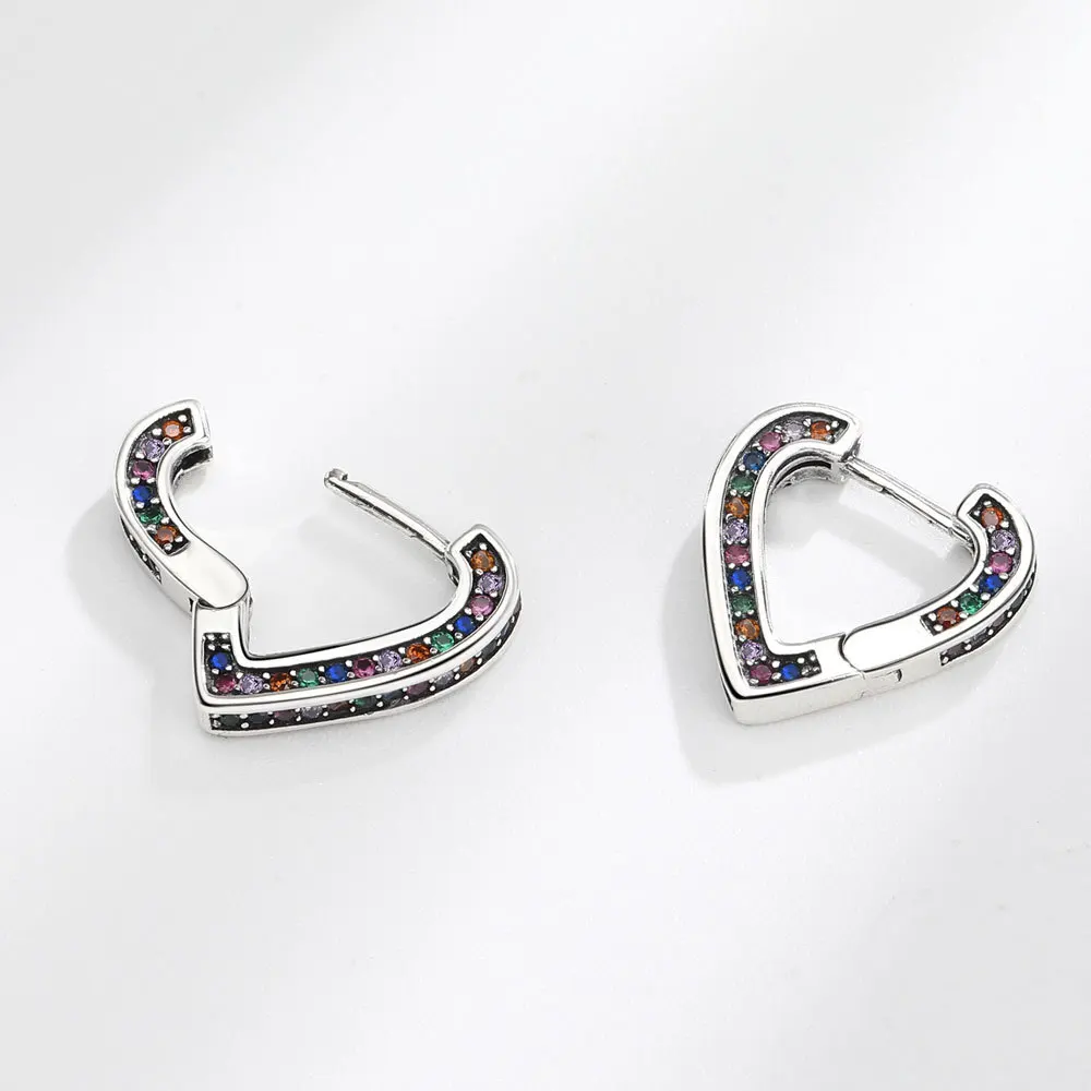 Romantische Liebe Herz Bunte Regenbogen Kristall 925 Silber Nadel Weibliche Stud Ohrringe Schmuck Für Frauen Hochzeit Geschenke – Detail 5