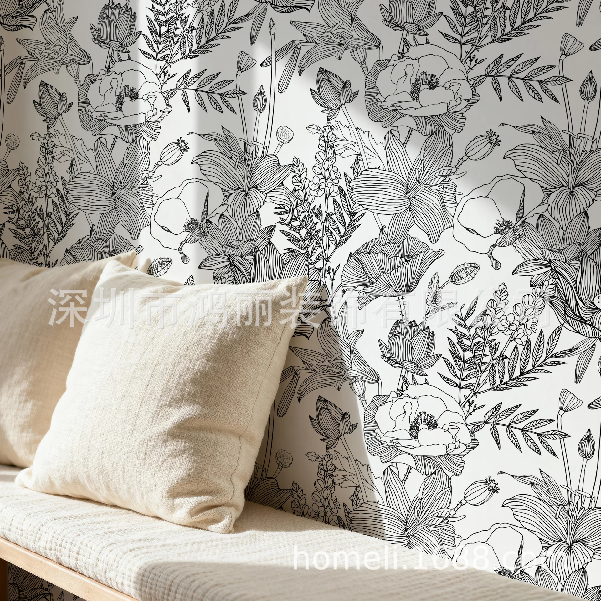 Minimalist Black White Lotus Lily Wheat Ear Wall Paper Waterproof Removable Self Adhesive Wallpaper Indoor Home Decoration
