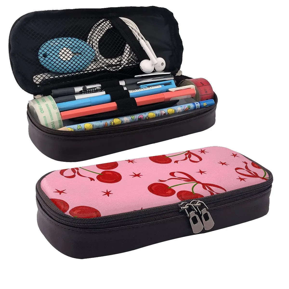 Cherry Leather Pencil Case Pen Holder Storage Stationery Supplies Large Storage Pen Box Pencil Bag for Boys Girls School