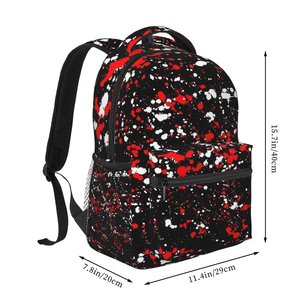 Red And White Paint Splatters On Black Backpacks Boys Girls Bookbag Children School Bags Kids Rucksack Shoulder Bag