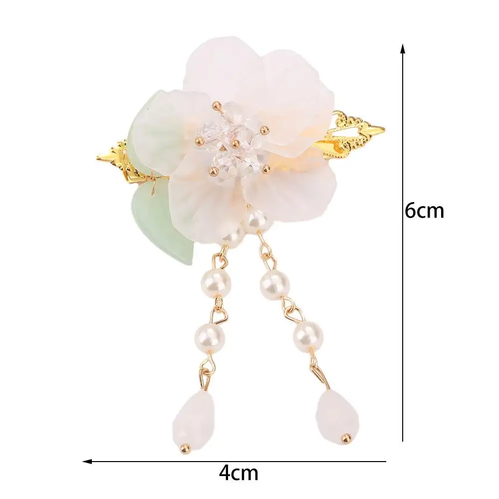 Chinese Style Girls Hair Pin Children Green Leaf Side Clip Wedding Party Duckbill Clip White Crystal Flower Hair Clips