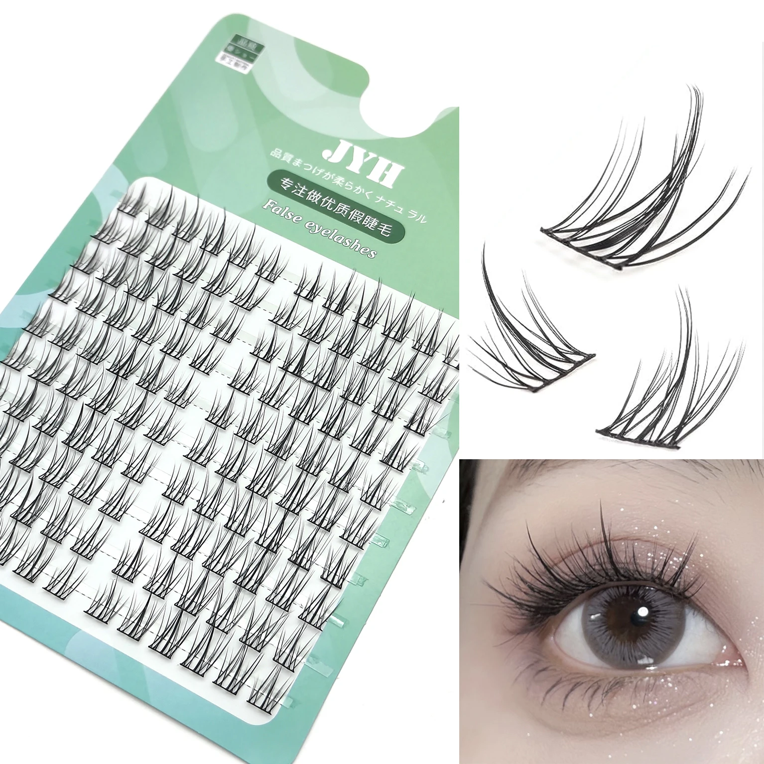 Sunflower Segmented False Eyelashes Mix Length Natural Thick Mink Eyelashes Soft Fine Black Stems Single Cluster Lash Extensions