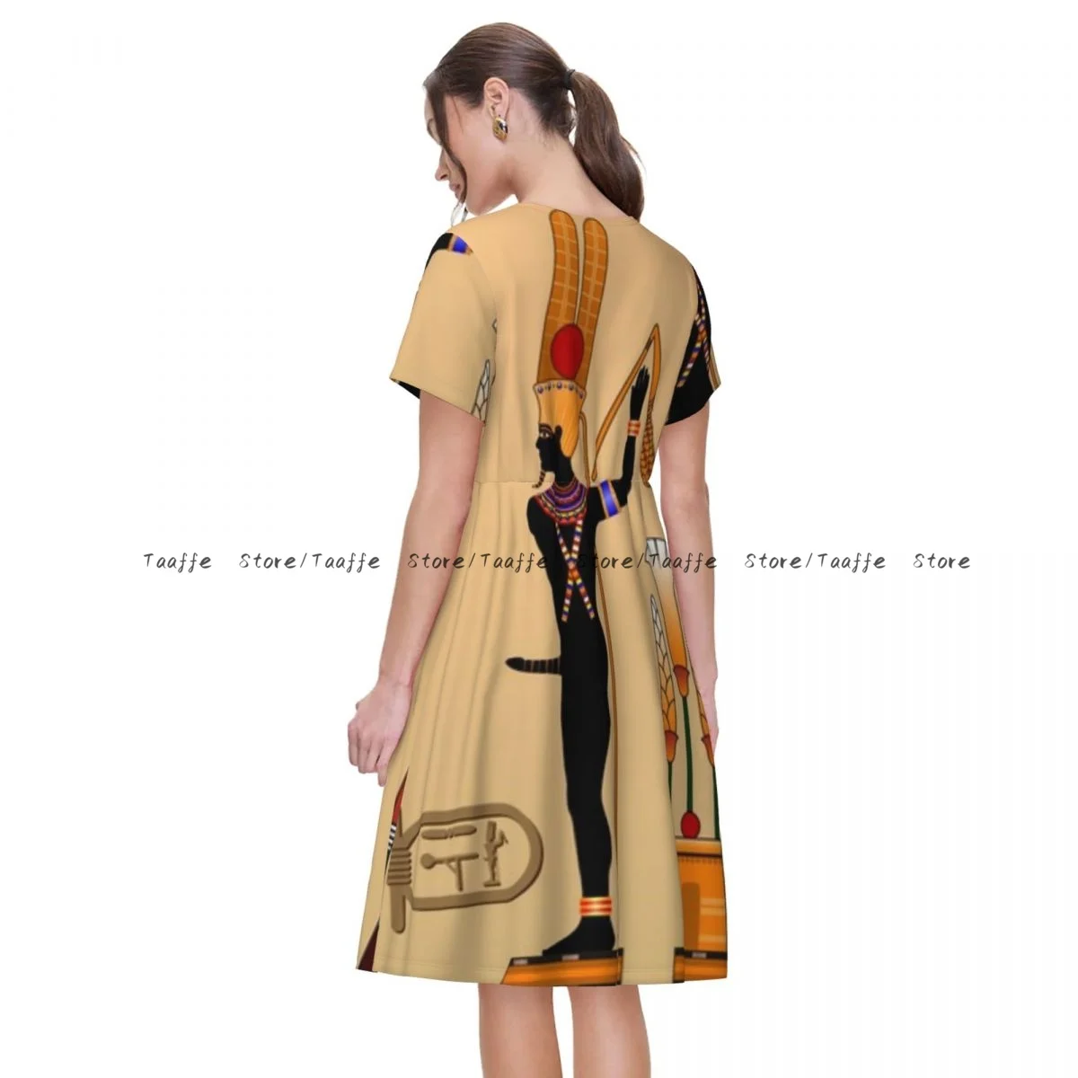 فستان نسائي صيفي من مصر القديمة فستان كاجوال برقبة دائرية وأكمام قصيرة #3