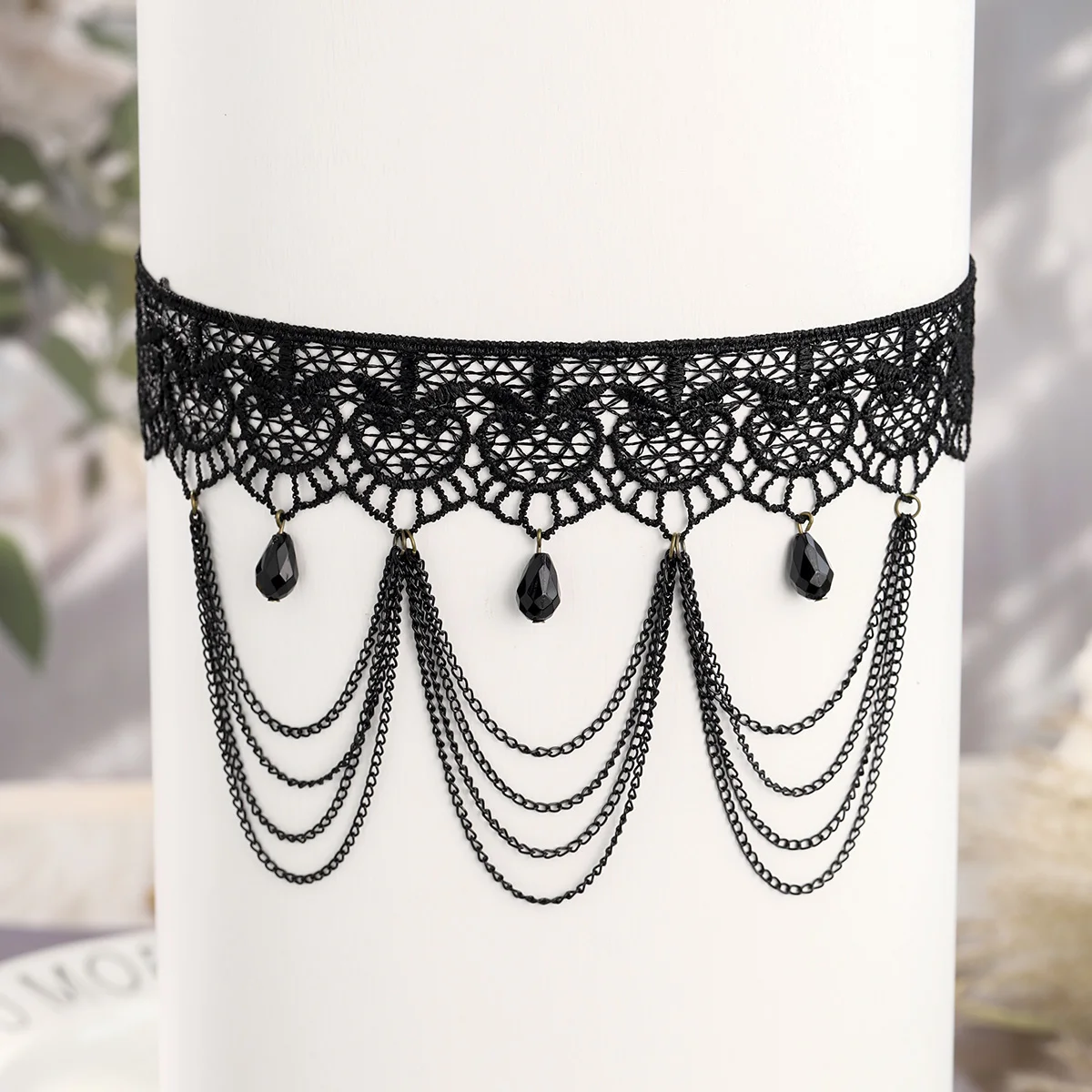 Black Lace Gothic Style Women's Garter Sexy Tassel Crystal Suspender Belt Halloween Jewelry Accessories As Gifts