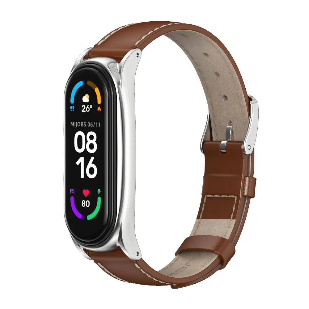 Leather Smart Watch Band for Xiaomi Mi Band 6 5 NFC Wristbands Strap For Mi Band 5 Bracelet Colorful Strap Black Rose Gold
