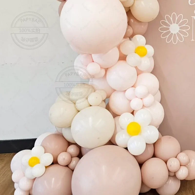141Pcs 화이트 데이지 해바라기 테마 풍선 아치 키트 화이트 핑크 옐로우 라텍스 Ballon 웨딩 생일 베이비 샤워 파티 장식