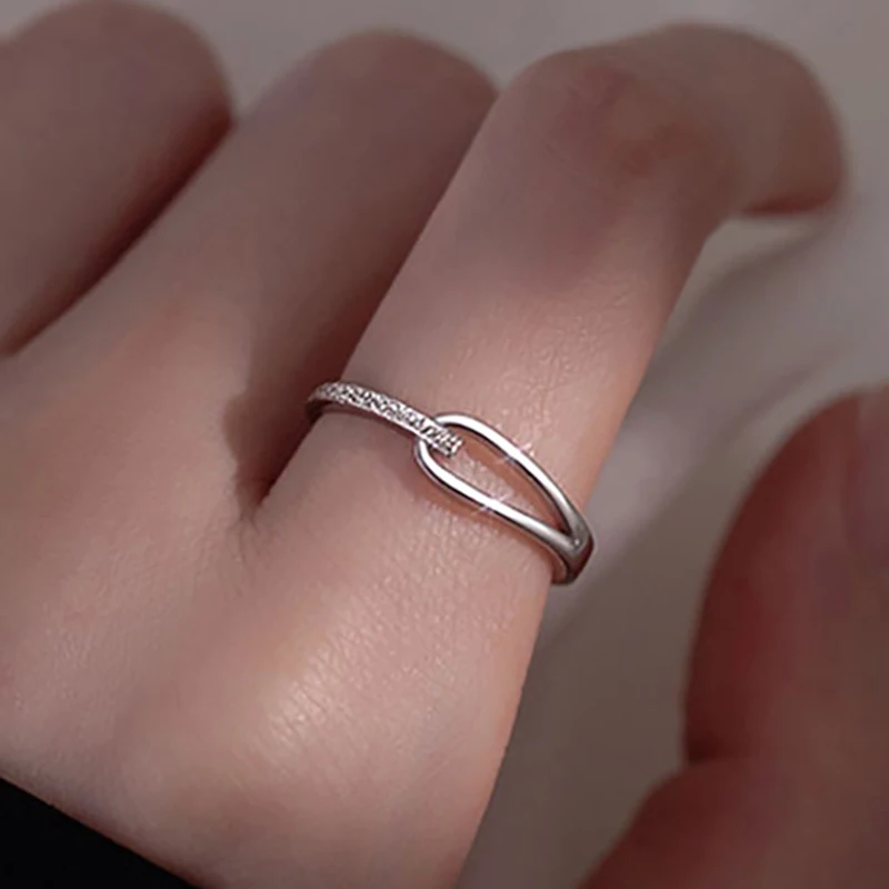 Foxanry Minimalist Silver Color Engagement Rings for Women Couple Korean Trendy Elegant Geometric Handmade Bride Jewelry