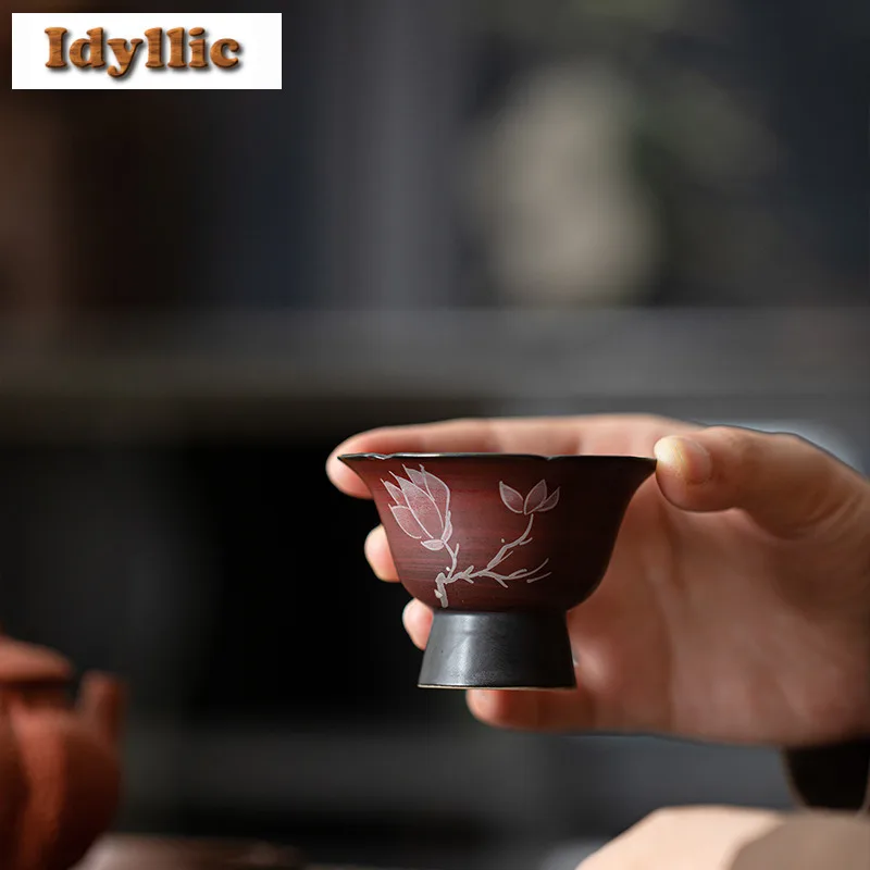 

2pc/lot Hawthorn Red Powder Teacup Ancient Tea Bowl Tea Pair Tea-tasting Meditation Cup Jianzhan Master Cups Chinese Teaset 50ml