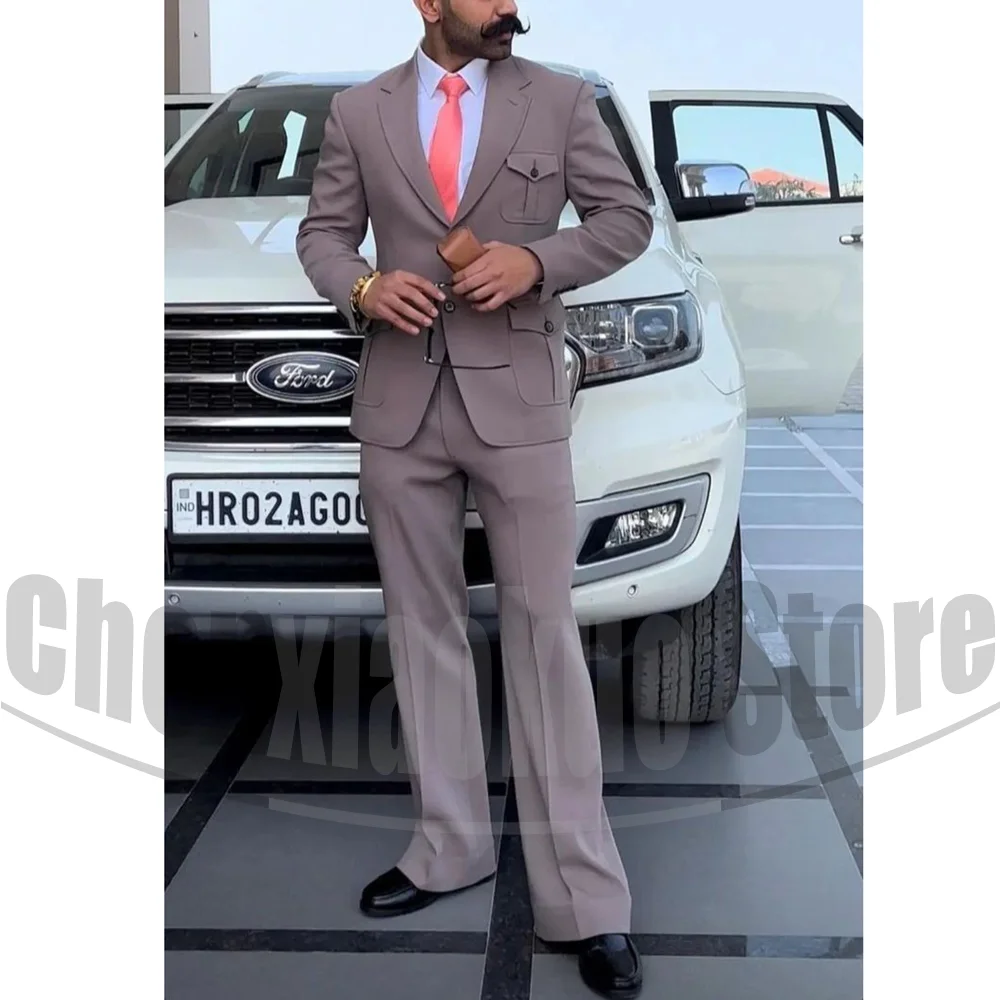 Fashion Men Suits Notch Lapel Three Pockets Outfits Chic Single Breasted Business Casual Formal Slim Male Suit 2 Pieces
