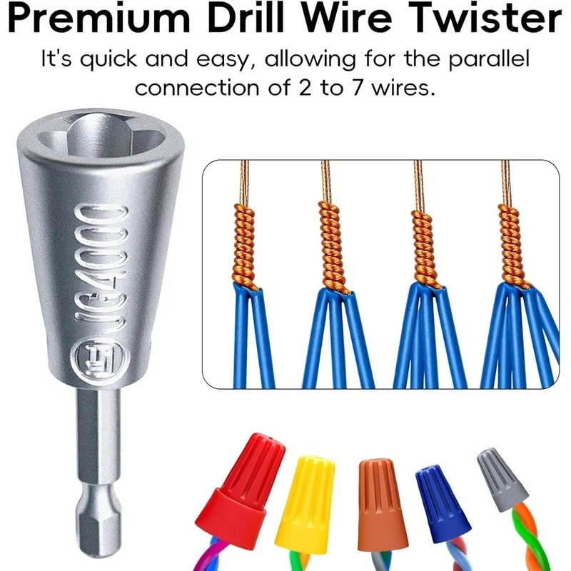 DT16 4 PCS Wire for Nut Twister for Drill, 1/4 Inch Hex Shank Wire Twisting Tool, for 9-22 AWG 2-7-Way, Effortless Electrical
