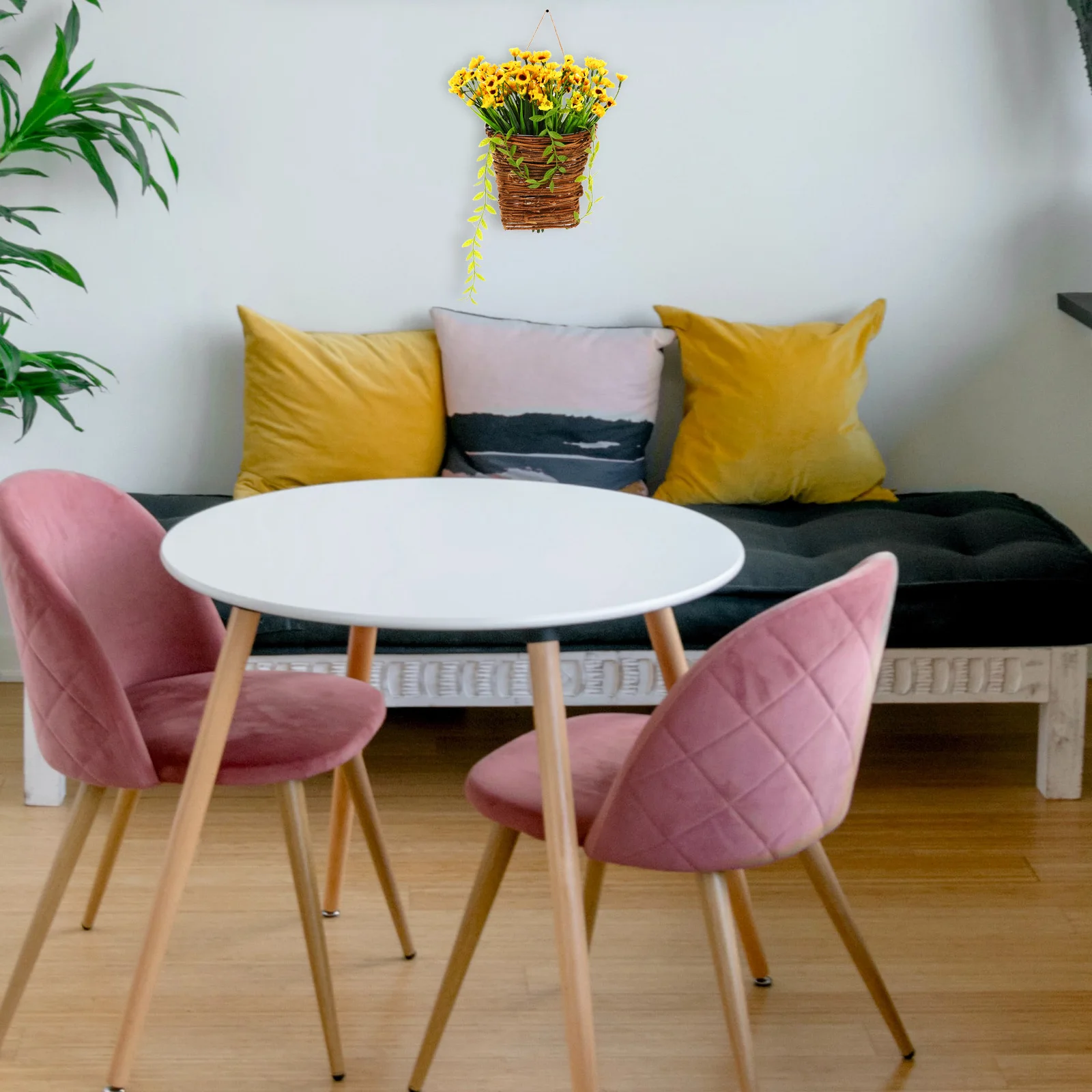 

Fake Hanging Plants in Basket with Lifelike Sunflowers Autumn Artificial Flowers for Office Front Door Decor Wall Mounted Faux