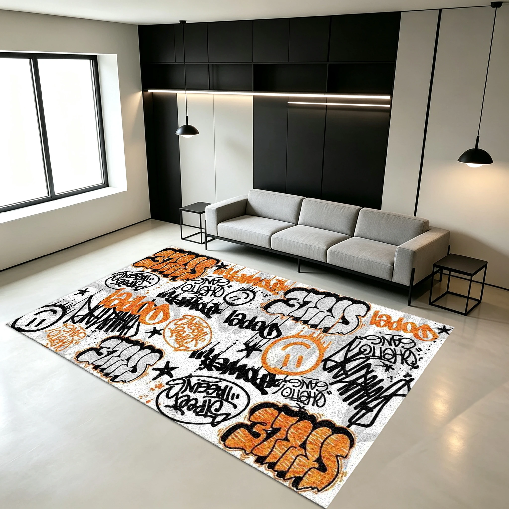 Graffiti Street Art Style Carpet, Square Non-Slip Carpet, Suitable for Home Office Room Decoration