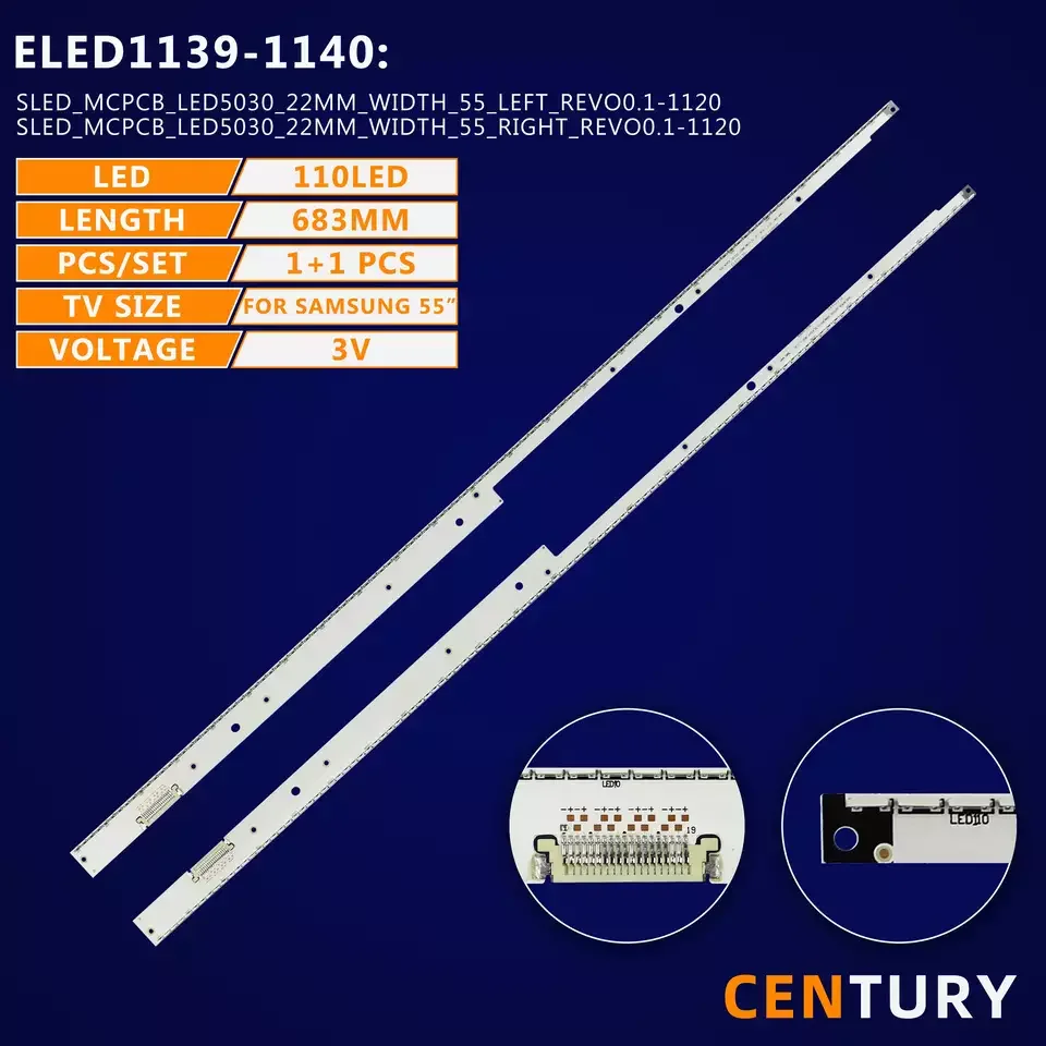 10kit LED backlight strip SLED_MCPCB_LED5030_22MM_WIDTH_55_LEFT_REVO0.1-1120 for  UA55D7000  J6L4-550SMA-R2 smb