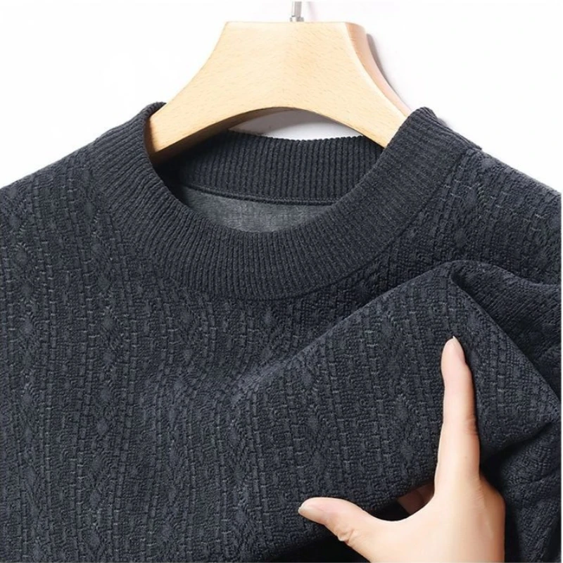

Knitwear Warm Winter Plush Fleece Lined Twist Jacquard Stripes Soft Warm Sweater Thickened Causal Sweater High-Quality Pullovers
