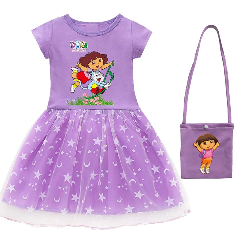 فستان دورا كيدز كارتون دورا فستان الأميرة للفتيات الصغيرات مع حقيبة ملابس الأطفال كهدية عيد ميلاد #6
