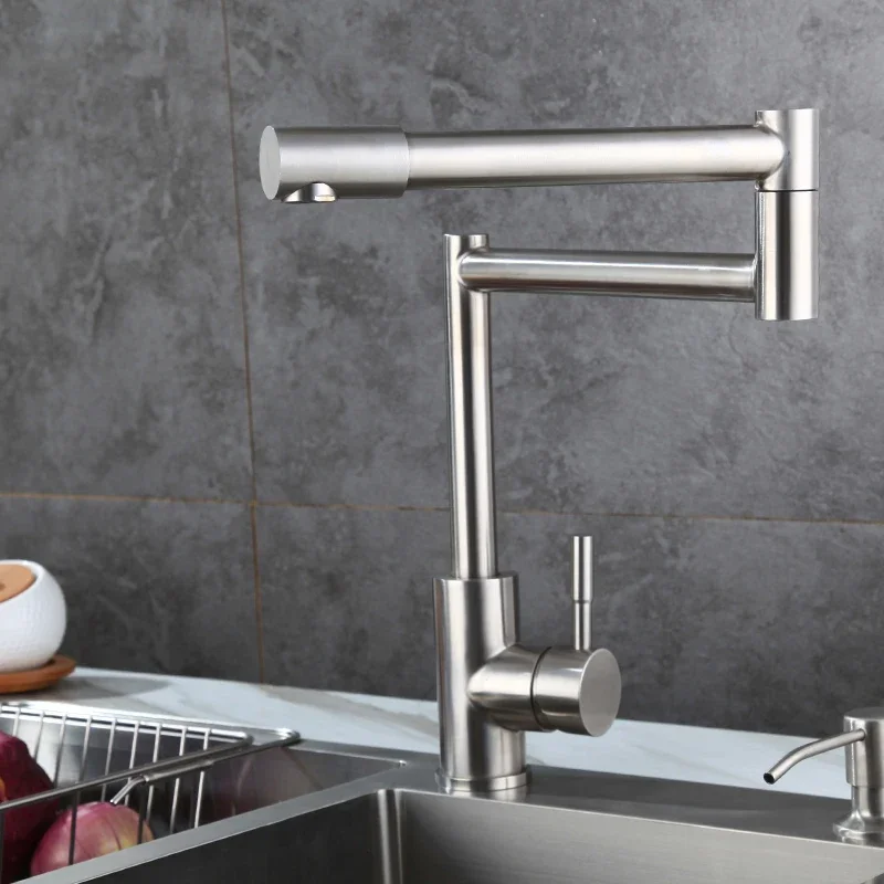 

Nickel 304 Stainless Steel Kitchen Collapsible Sink Faucet Rotate Universal Cold And Hot Mixed Water Kitchen Sink Tap
