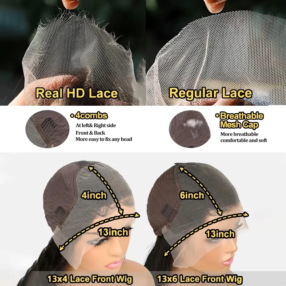 Glueless Brazilian 13x6 13x4 200 250 Density Body Wave Wig Lace Front 30 40 Inch Human Hair Pre Plucked HD Lace Frontal Wigs image 6