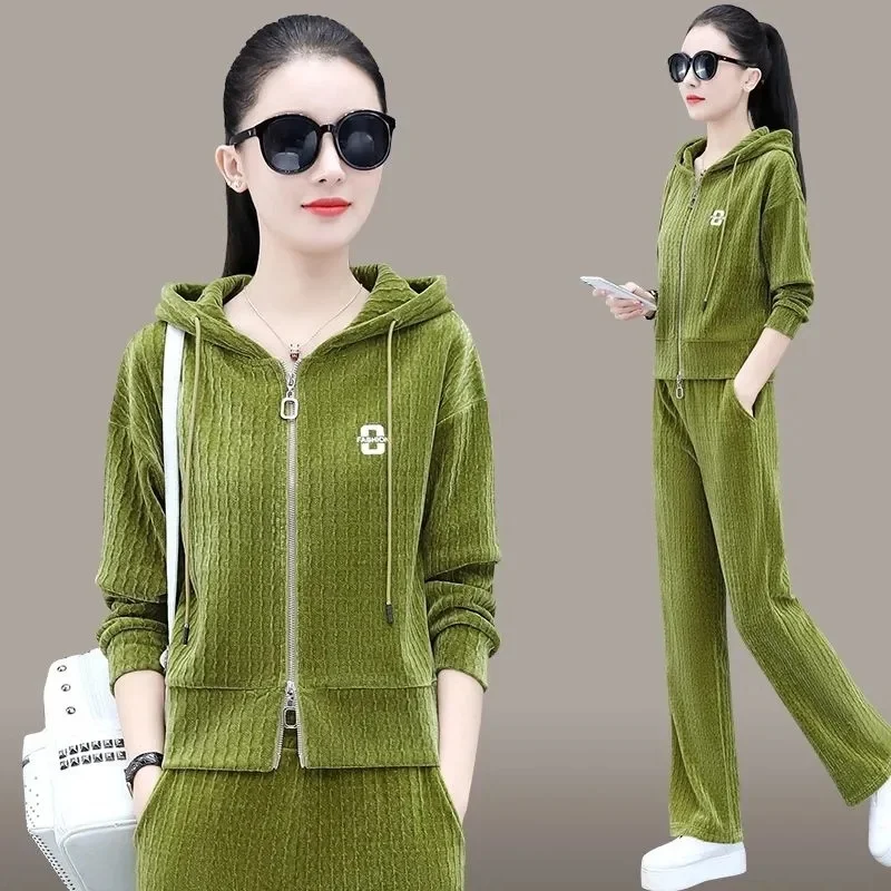 

Fashion Sports Set Women 2023 New Spring Autumn Long Sleeve Hooded Sweater Korean Edition Age Reducing Casual Two Piece Set Suit